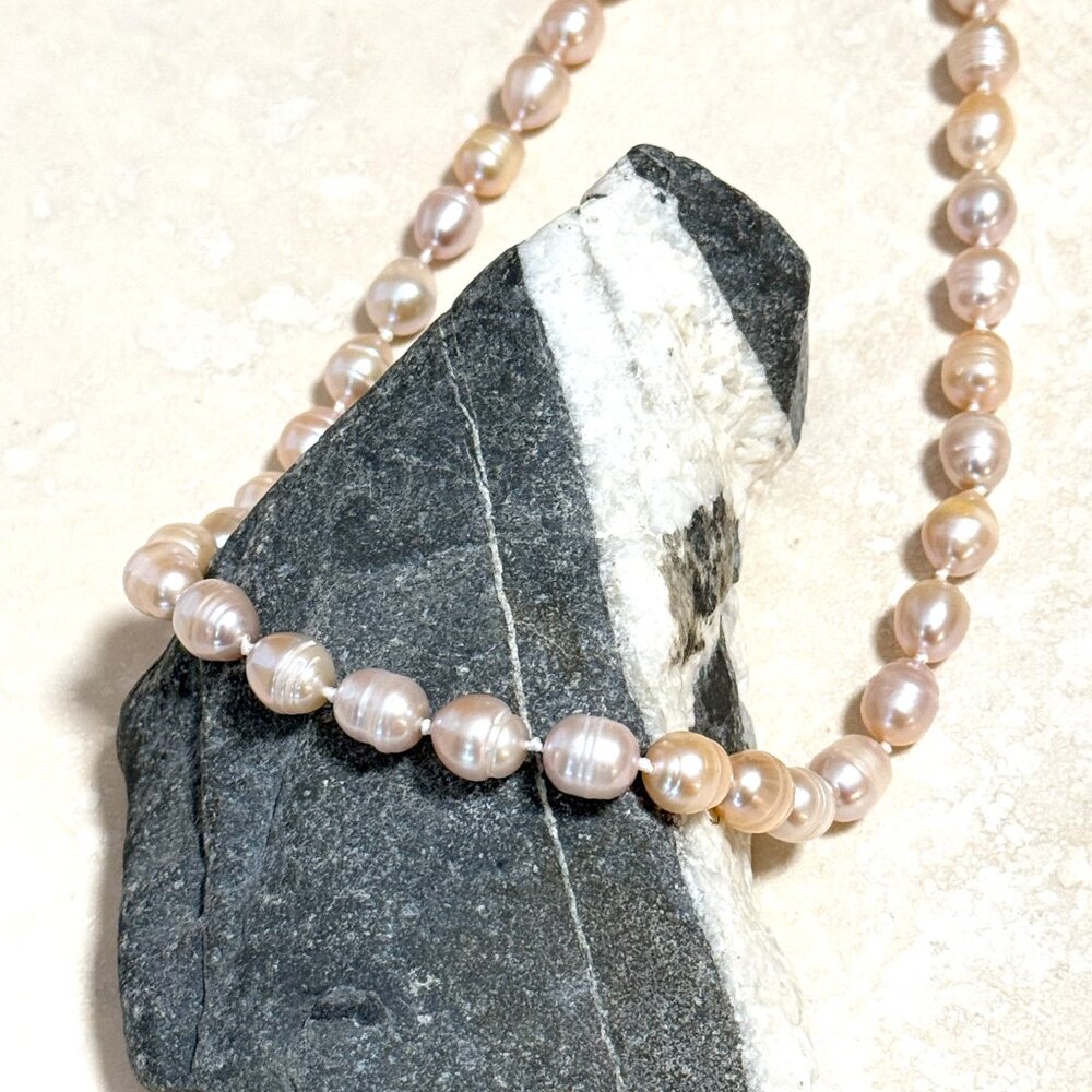 Freshwater Pearl Necklace, Hand-Knotted 12x9mm Large Lavender Blush Pearls - Picture 3 of 10